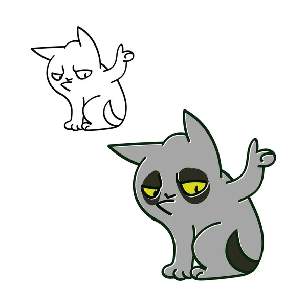 Desenhos Animados Personagem Triste Cor Gato Contorno Fundo Branco —  Vetores de Stock