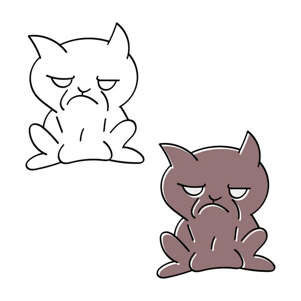 Karakter Kartun Warna Kucing Sedih Dan Garis Besar Pada Latar - Stok Vektor