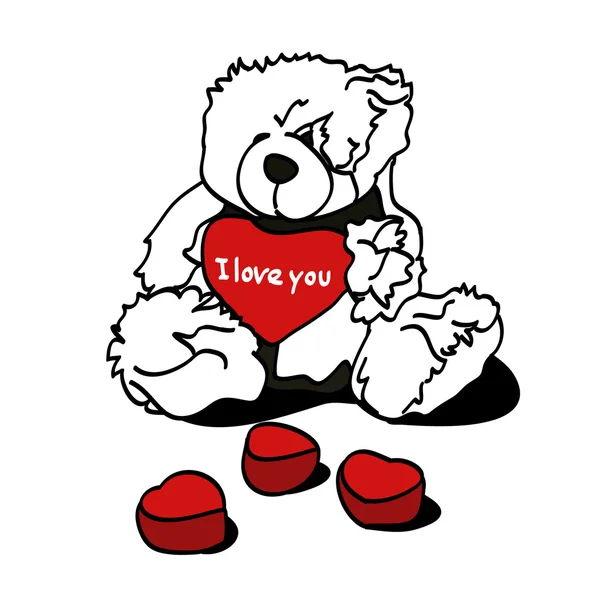 Brinquedo "Urso de pelúcia" e corações (lembrança ) — Vetor de Stock