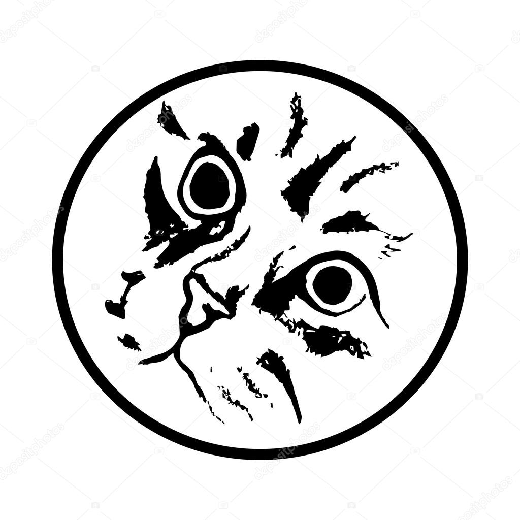 Immagine grafica di un gatto muso occhi Nel centro in cerchio sotto forma di un icona Su fondo bianco Disegno di un gatto in bianco e nero