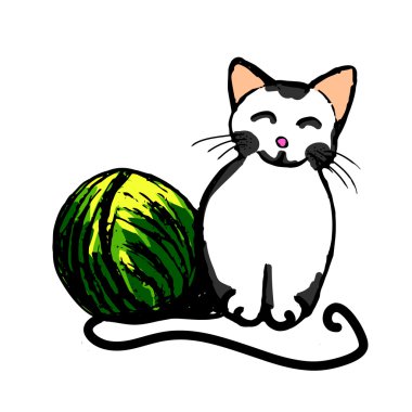 Komik yavru kedi ve clew iplik (renk)