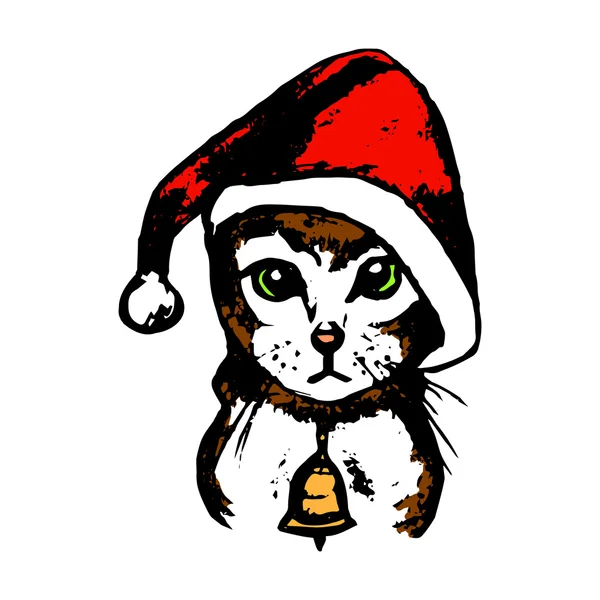 Chapéu de Papai Noel gatinho (cor ) —  Vetores de Stock