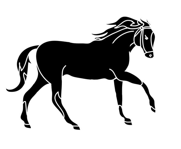 The silhouette of a horse gallop (black spots)