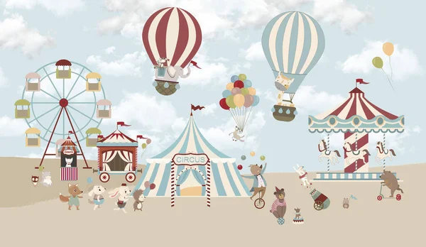 Crianças Wallpaper Circo Ilustração Com Balões — Fotografia de Stock