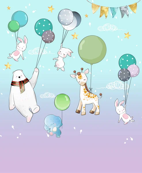 set of funny cartoon animals ballons