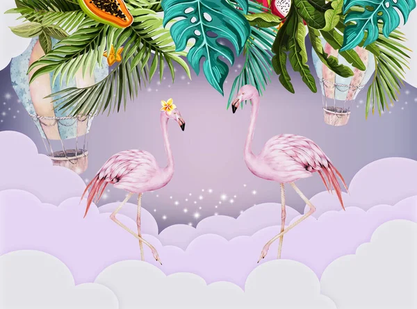 flamingo in the tropic illustration wallpaper