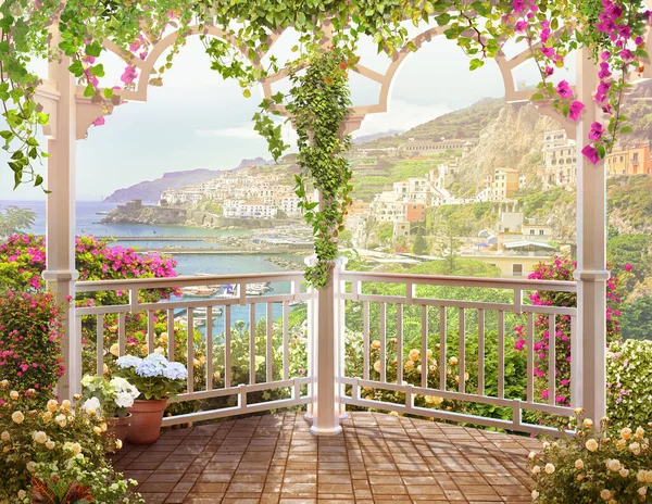 Giardino Arco Con Fiori Murale — Foto Stock