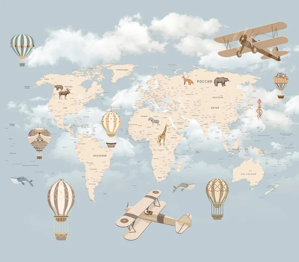 travel around the world map animal transport airplane