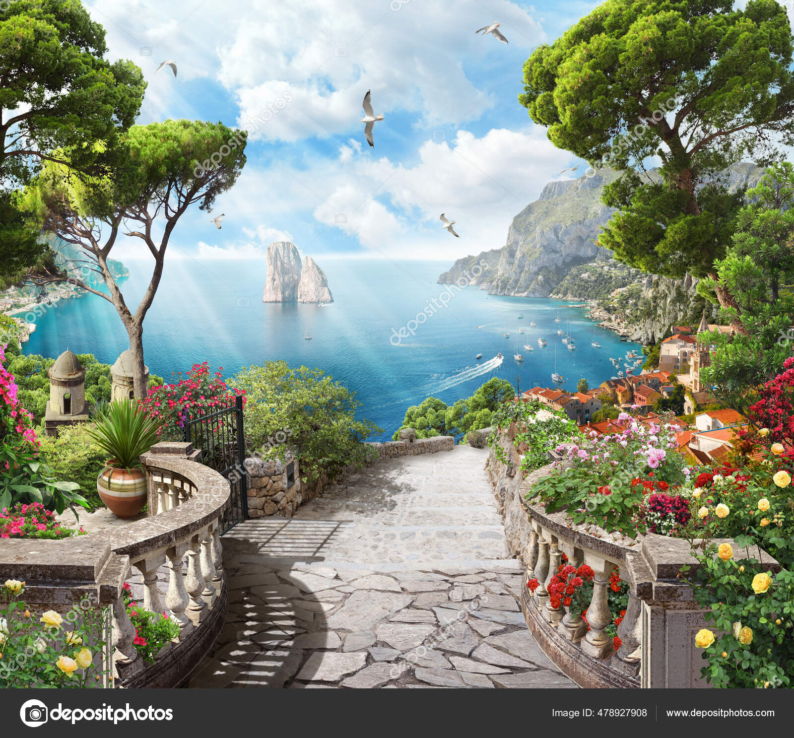 Santorini греция. фрески affresco средиземноморье. небольшие страны выходящие к морю. дорожка к морю. улочки с видом на море.