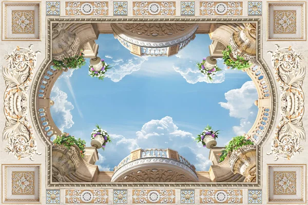 tavan 3d illüstrasyon çiçekleri