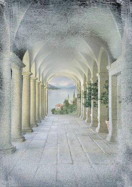 old columns sea view clipart