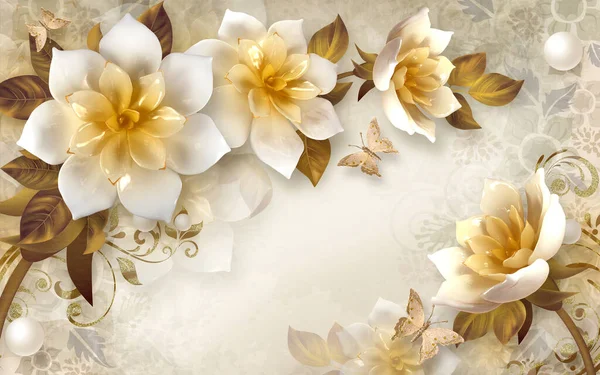 flowers background 3D illustration mural