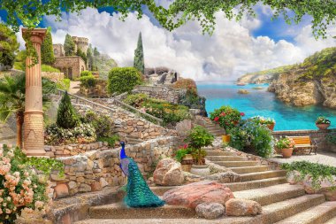 Tavus kuşundan deniz manzarası