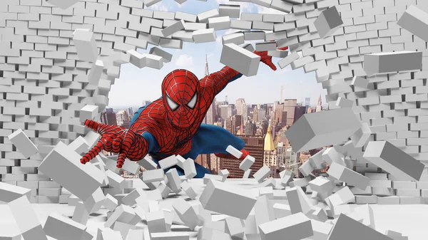 Spider Man White Brick Wall — Stock Photo, Image