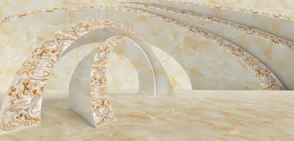 3D illustration arch onyx beige wallpaper mural marble art
