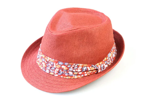 Sombrero de paja rojo aislado en blanco — Foto de Stock