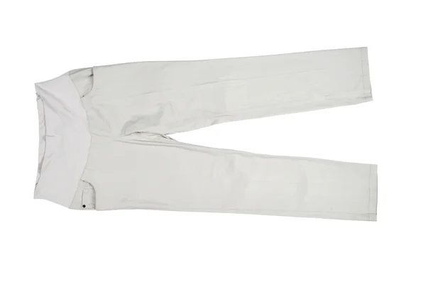 Jeansowe spodnie dla kobiet w ciąży na białym tle. ubrania dla kobiet w ciąży — Zdjęcie stockowe