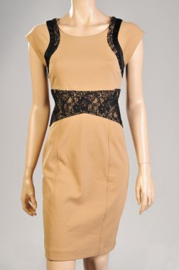 Zarif kadın elbise mankenin üzerinde gri arka plan izole