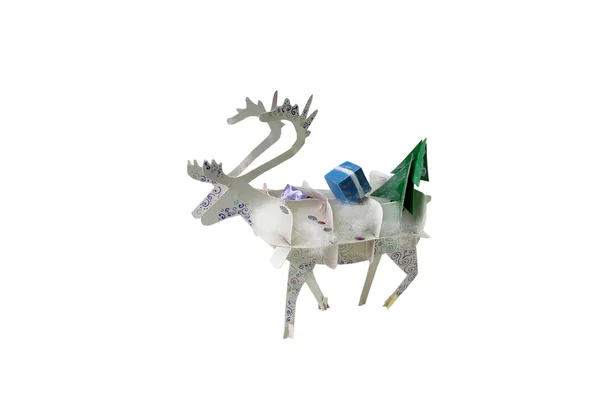 Christmas decoration reindeer with gifts on a white — Stock Photo, Image