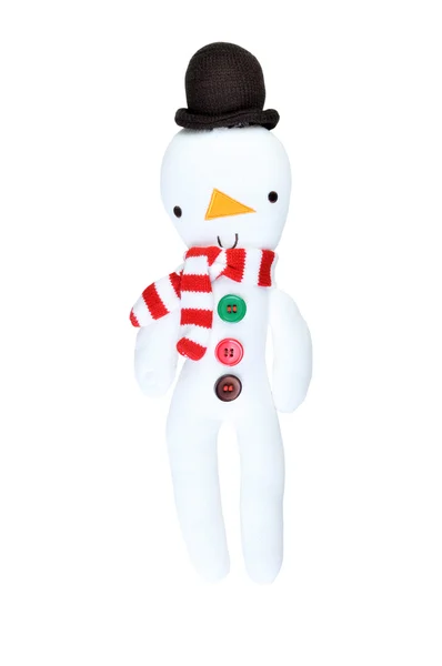 Sneeuwpop figuur. Christmas speelgoed gebreid in wol — Stockfoto