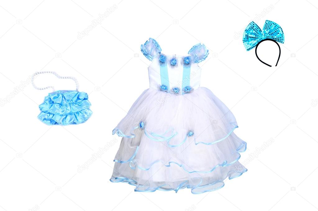 Ball Gown for girl is isolated.Accessories for the party