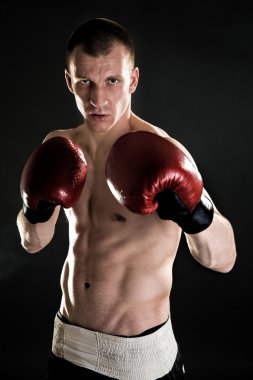 Kas kickbox veya muay Tay, boks savaşçısı. Portre.