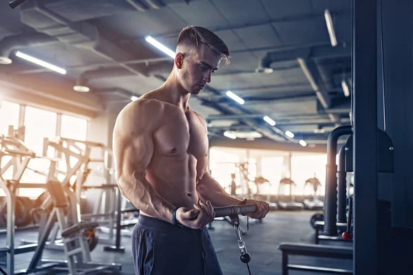 Muscular Fitness culturista haciendo ejercicio de peso pesado para Bic —  Fotos de Stock