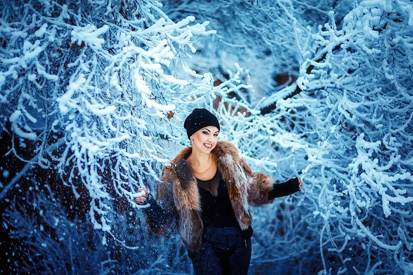 Chica de invierno en abrigo de piel de lujo — Foto de Stock