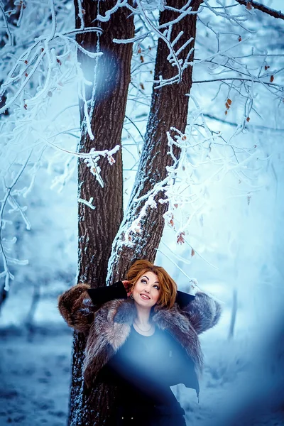 Chica de invierno en abrigo de piel de lujo — Foto de Stock