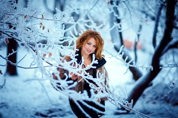 Chica de invierno en abrigo de piel de lujo — Foto de Stock