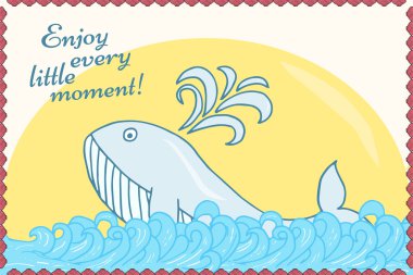 Deniz kartı şablonu. Balina ile elle çizilmiş deniz kartı. Her küçük anın tadını çıkarın.