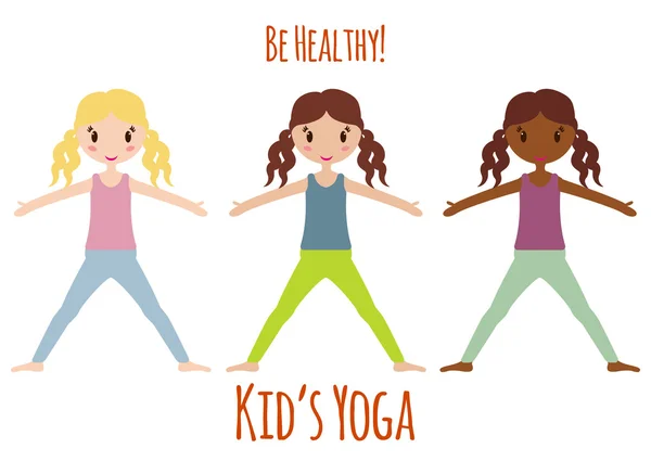 Yoga çocukları seti. Sağlıcakla. Çocuklar için beden eğitimi. Çocuklar için jimnastik. Vektör illüstrasyonu.