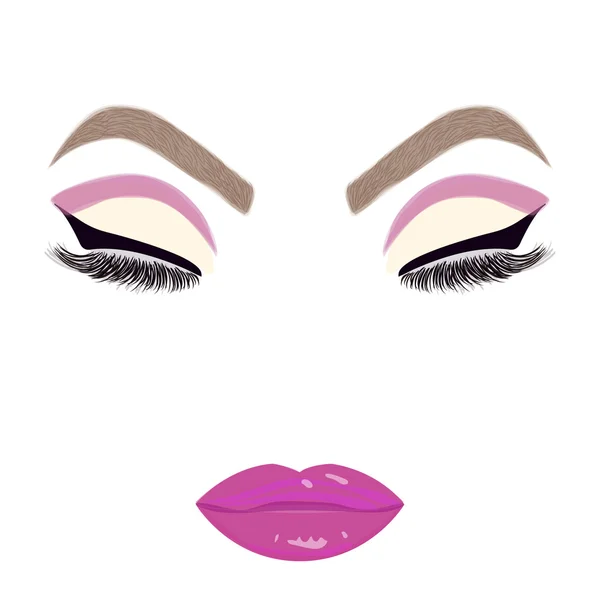 Hermosa cara de mujer con los ojos cerrados. Cara de mujer con maquillaje de moda. Labios sexy. Una ceja perfecta. Ilustración vectorial . — Archivo Imágenes Vectoriales