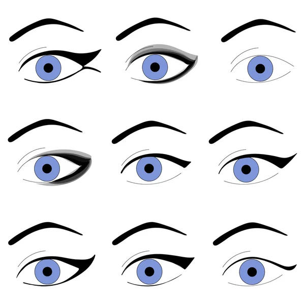 Vektor illustration. Kvinnan gör upp. Make up tutorial design. Eyeliner scheman. — Stock vektor