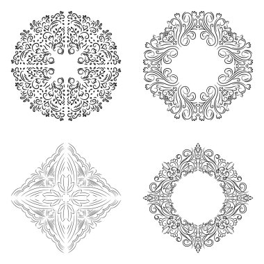 Çiçek parşömen süsler seti. Dekor çiçek mandala koleksiyonu. Vektör çizimi.