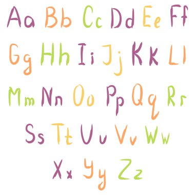 Vektör el çekilmiş alfabe. Elle çizilmiş harfler. Bir fırça ile yazılmış el çekilmiş alfabesi.