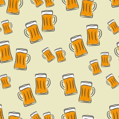 Vektör bira seamless modeli. Bira arka plan hazırlanmış. Bira kupa doku. Vektör çizim.