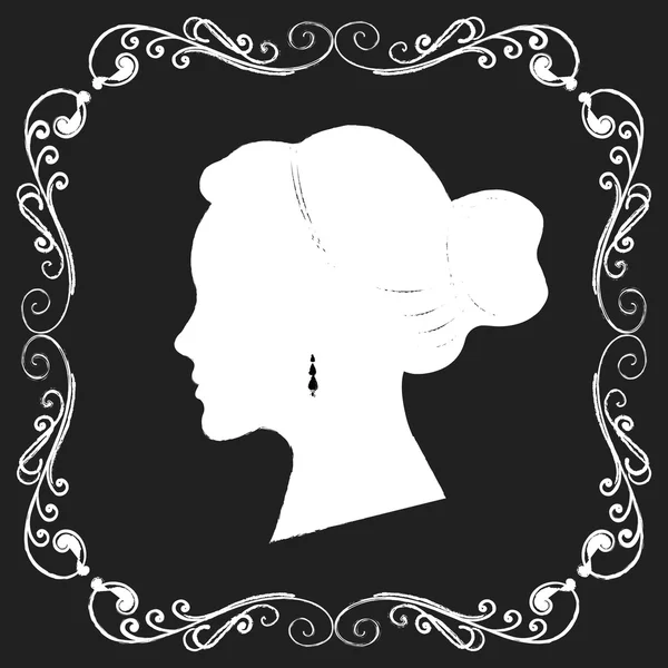 Elegante Brautsilhouette. Mädchenkopf-Silhouette. Vektorillustration. Grußkarte, Logo, Etikett, Hochzeitseinladung — Stockvektor