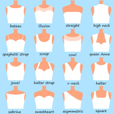 Düğün elbise necklines. Vektör çizim.