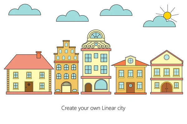 ベクトルは線形建物のセット。線形都市コレクション. — ストックベクタ