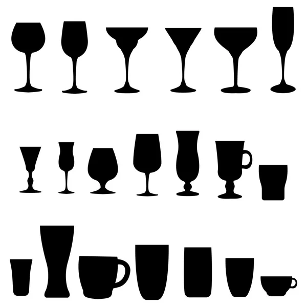 Glas samling. Cocktailglas siluett. Vector uppsättning av monokroma glas. — Stock vektor