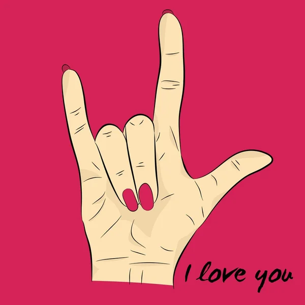 I love you. Hand sign. Sign language. Woman hand.