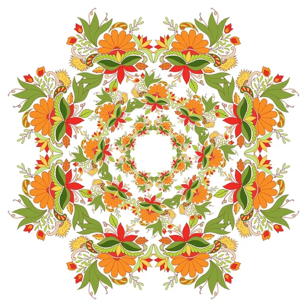 Buntes Mandala mit Blüten und Blättern. Blumengestell. — Stockvektor