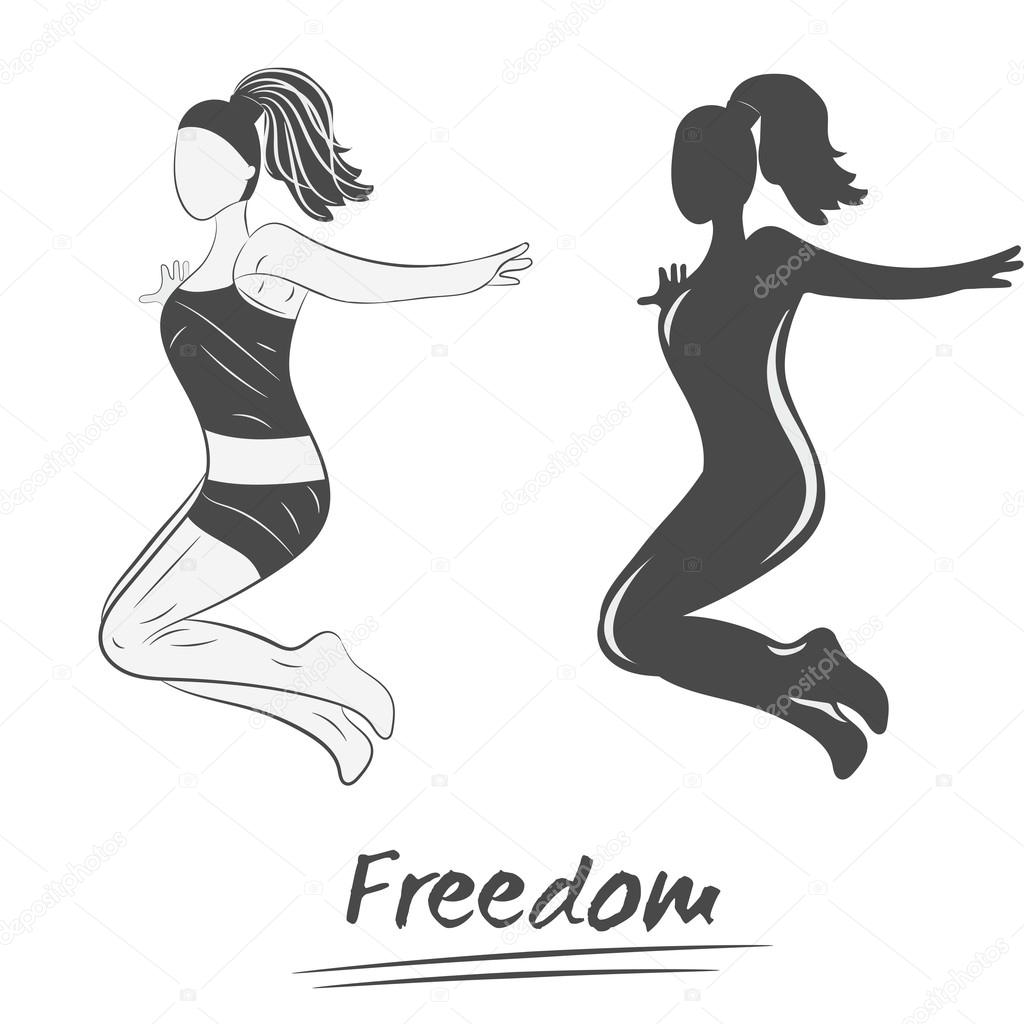 Silhouette of jumping woman. Vector illustration.