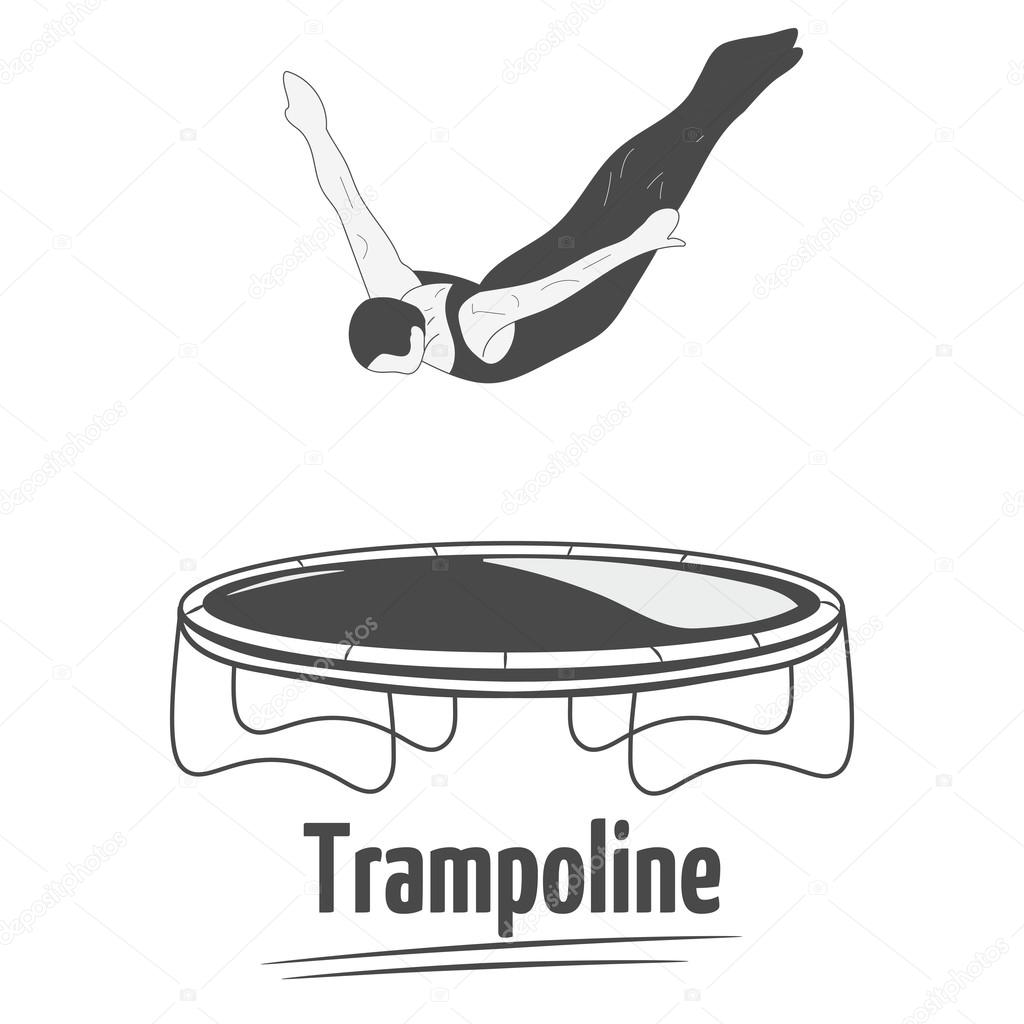 Man jumping on the trampoline. Trampoline icon. Silhouette woman. Logo design.