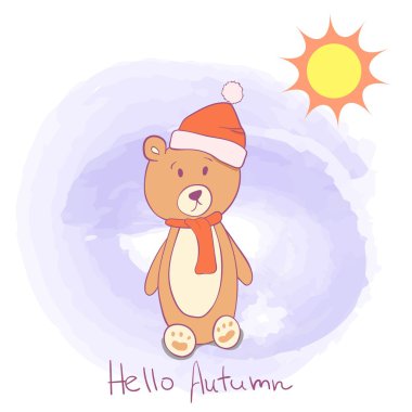 Şirin şablon tebrik kartı. Ayı ile sonbahar şirin kart Merhaba.