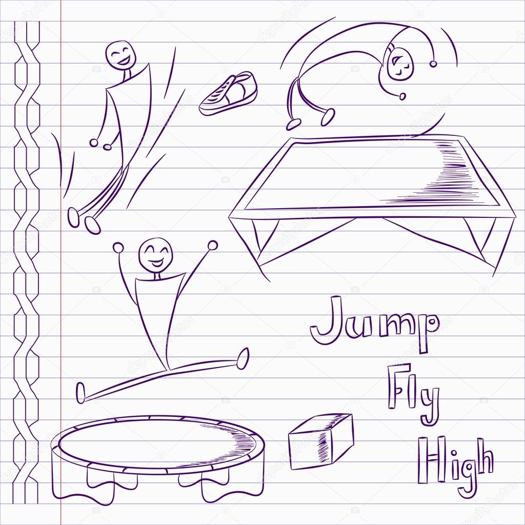 Hand drawn trampoline icons. Trampoline vector.