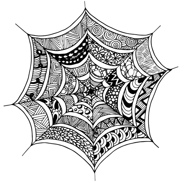 Hand getekende spinneweb in doodle stijl. Vectorillustratie — Stockvector