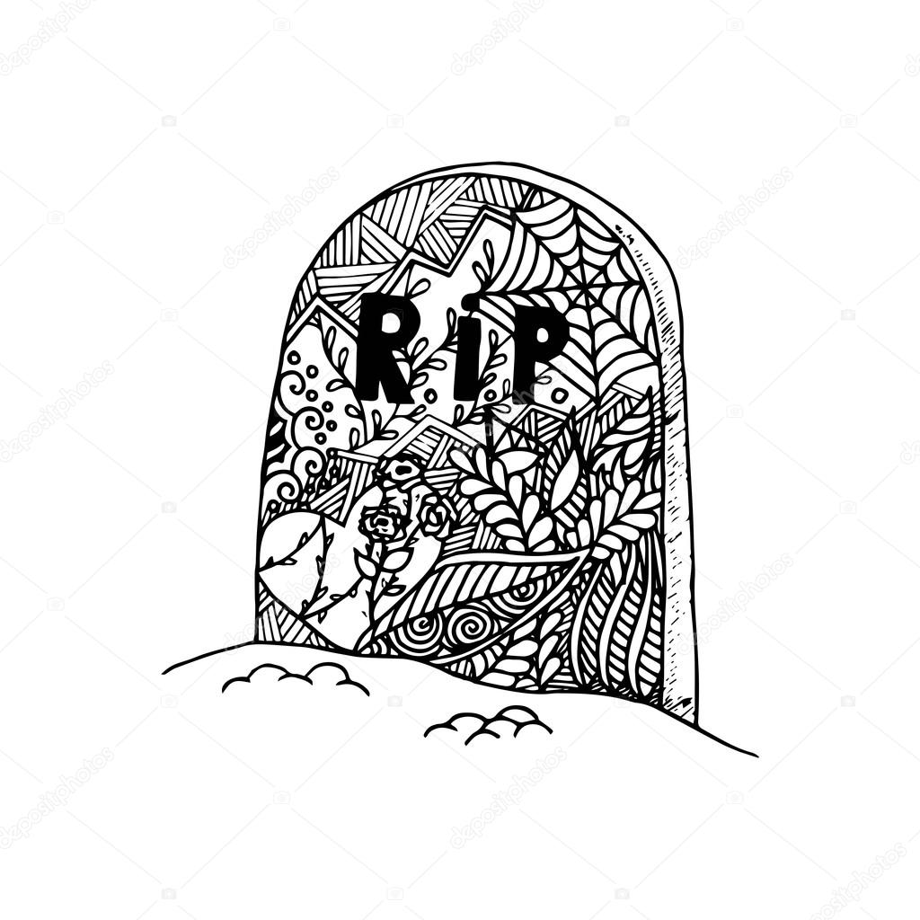 Hand drawn grave  in doodle style.