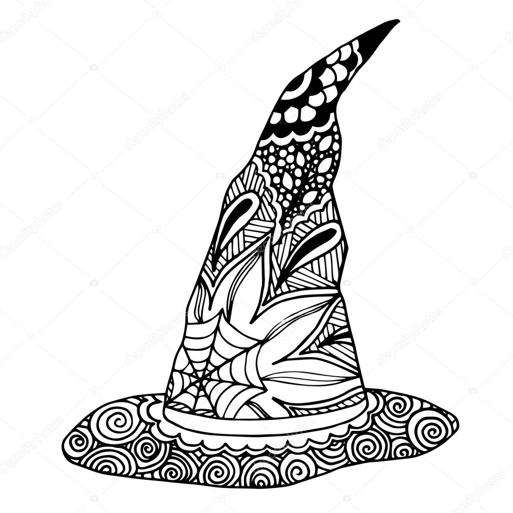 Hand drawn magic hat in doodle style.